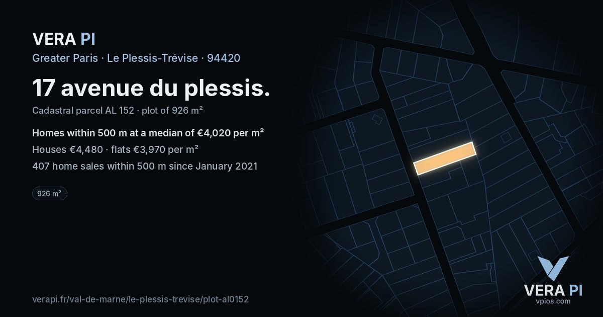 17 avenue du plessis, Le Plessis-Trévise at night – the plot lit, the parcels around coloured by the prices near them