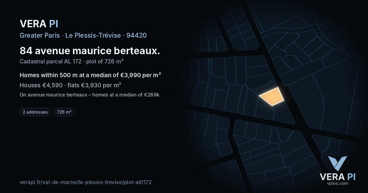 84 avenue maurice berteaux, Le Plessis-Trévise at night – the plot lit, the parcels around coloured by the prices near them