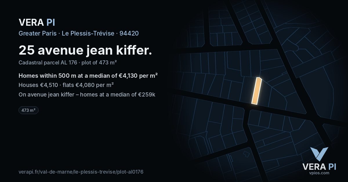 25 avenue jean kiffer, Le Plessis-Trévise at night – the plot lit, the parcels around coloured by the prices near them