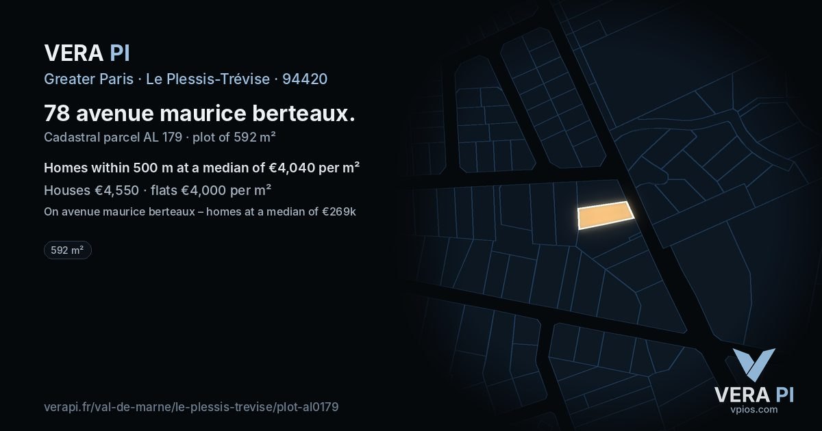 78 avenue maurice berteaux, Le Plessis-Trévise at night – the plot lit, the parcels around coloured by the prices near them