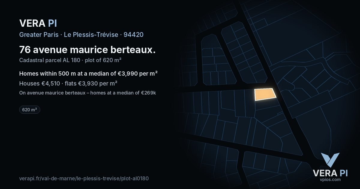 76 avenue maurice berteaux, Le Plessis-Trévise at night – the plot lit, the parcels around coloured by the prices near them