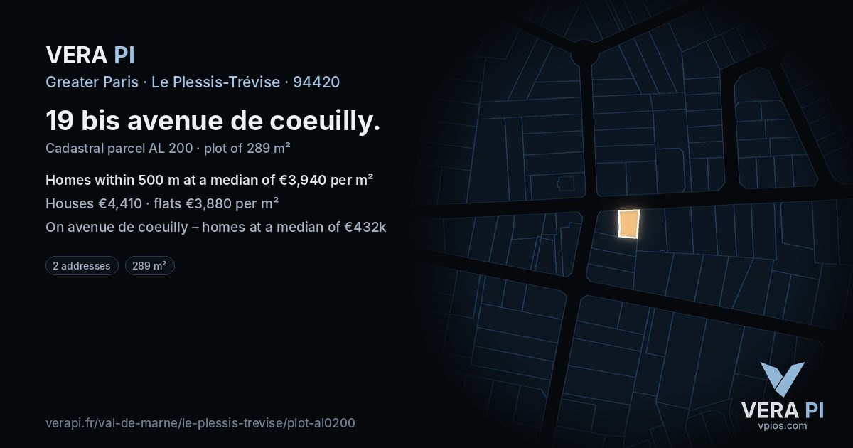 19 bis avenue de coeuilly, Le Plessis-Trévise at night – the plot lit, the parcels around coloured by the prices near them