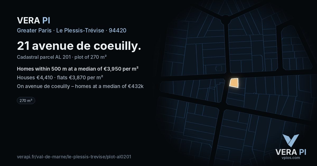 21 avenue de coeuilly, Le Plessis-Trévise at night – the plot lit, the parcels around coloured by the prices near them