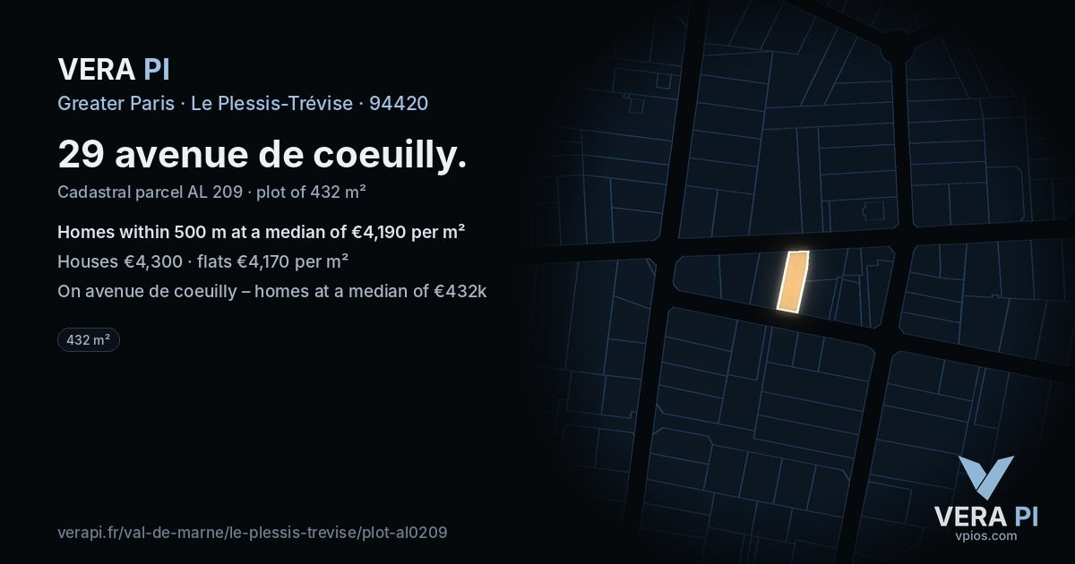 29 avenue de coeuilly, Le Plessis-Trévise at night – the plot lit, the parcels around coloured by the prices near them