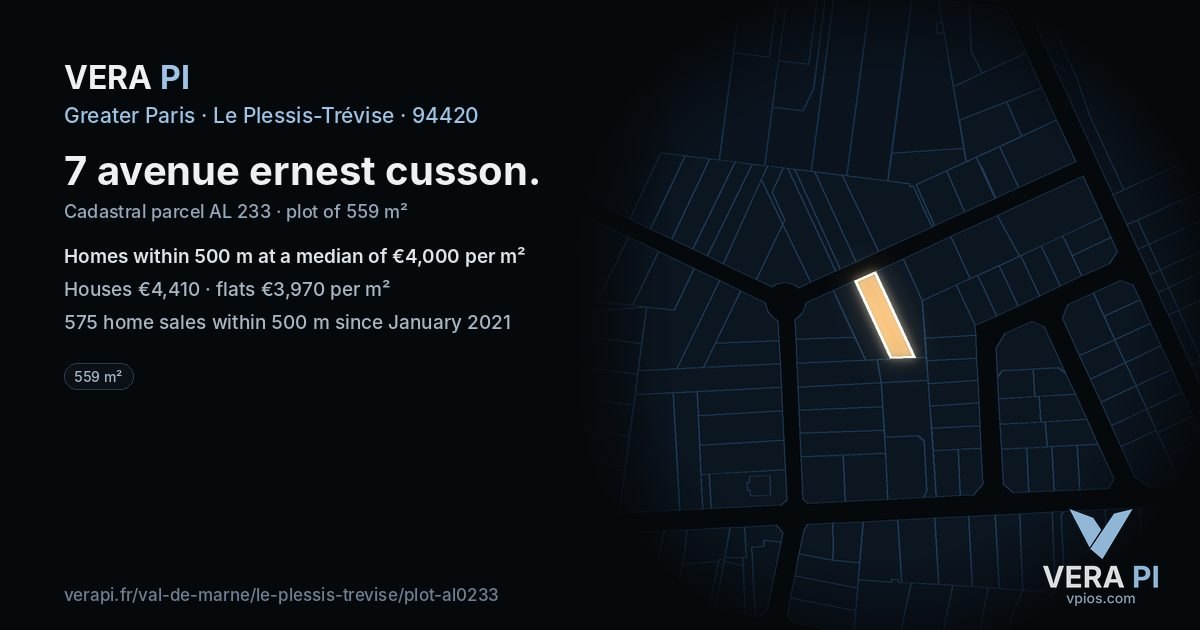 7 avenue ernest cusson, Le Plessis-Trévise at night – the plot lit, the parcels around coloured by the prices near them