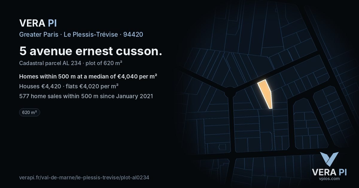 5 avenue ernest cusson, Le Plessis-Trévise at night – the plot lit, the parcels around coloured by the prices near them