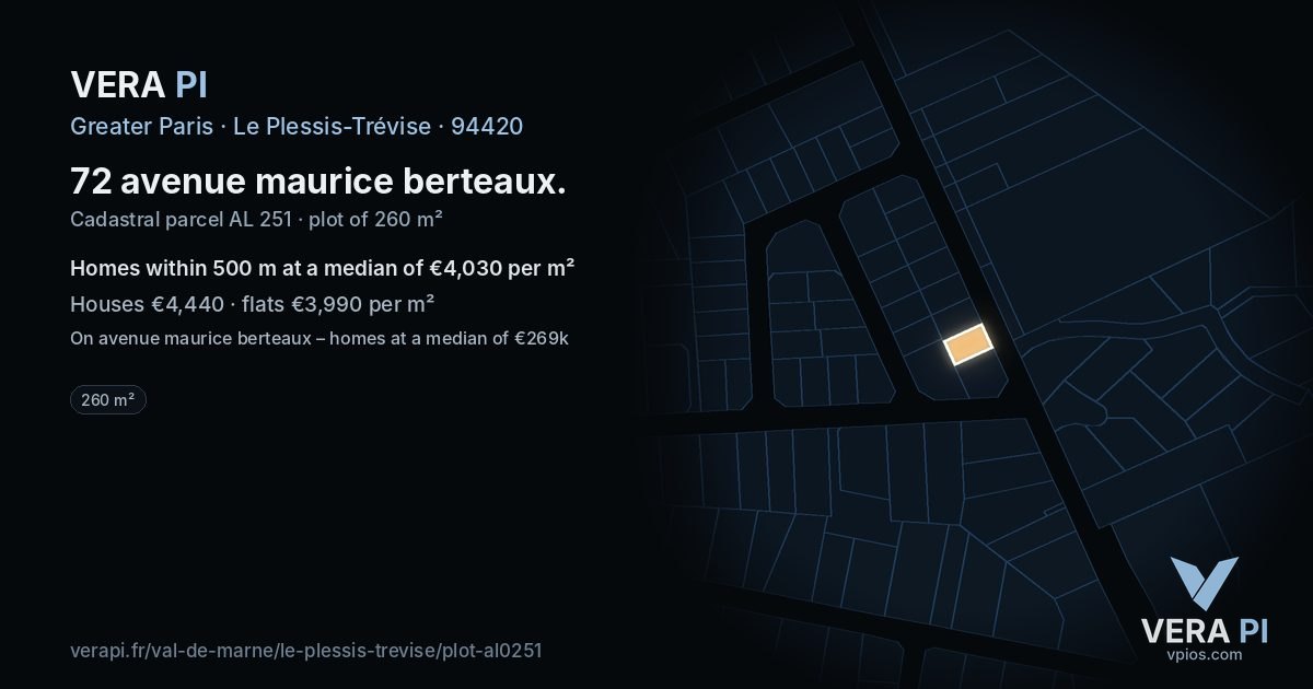 72 avenue maurice berteaux, Le Plessis-Trévise at night – the plot lit, the parcels around coloured by the prices near them