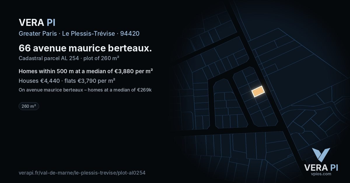 66 avenue maurice berteaux, Le Plessis-Trévise at night – the plot lit, the parcels around coloured by the prices near them