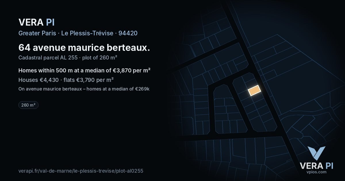 64 avenue maurice berteaux, Le Plessis-Trévise at night – the plot lit, the parcels around coloured by the prices near them