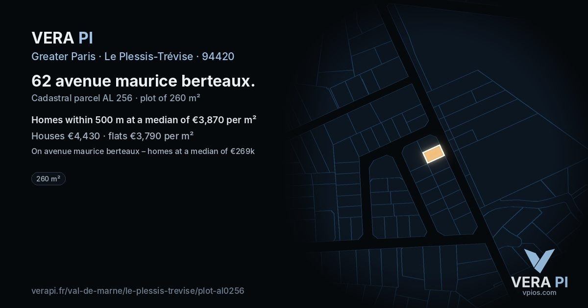 62 avenue maurice berteaux, Le Plessis-Trévise at night – the plot lit, the parcels around coloured by the prices near them