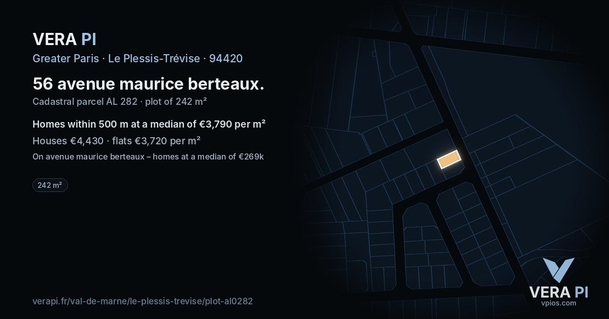 56 avenue maurice berteaux, Le Plessis-Trévise at night – the plot lit, the parcels around coloured by the prices near them