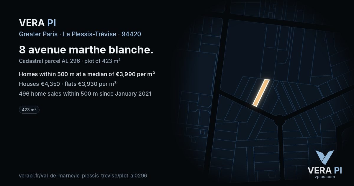 8 avenue marthe blanche, Le Plessis-Trévise at night – the plot lit, the parcels around coloured by the prices near them