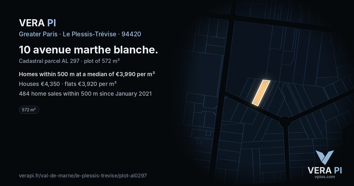 10 avenue marthe blanche, Le Plessis-Trévise at night – the plot lit, the parcels around coloured by the prices near them
