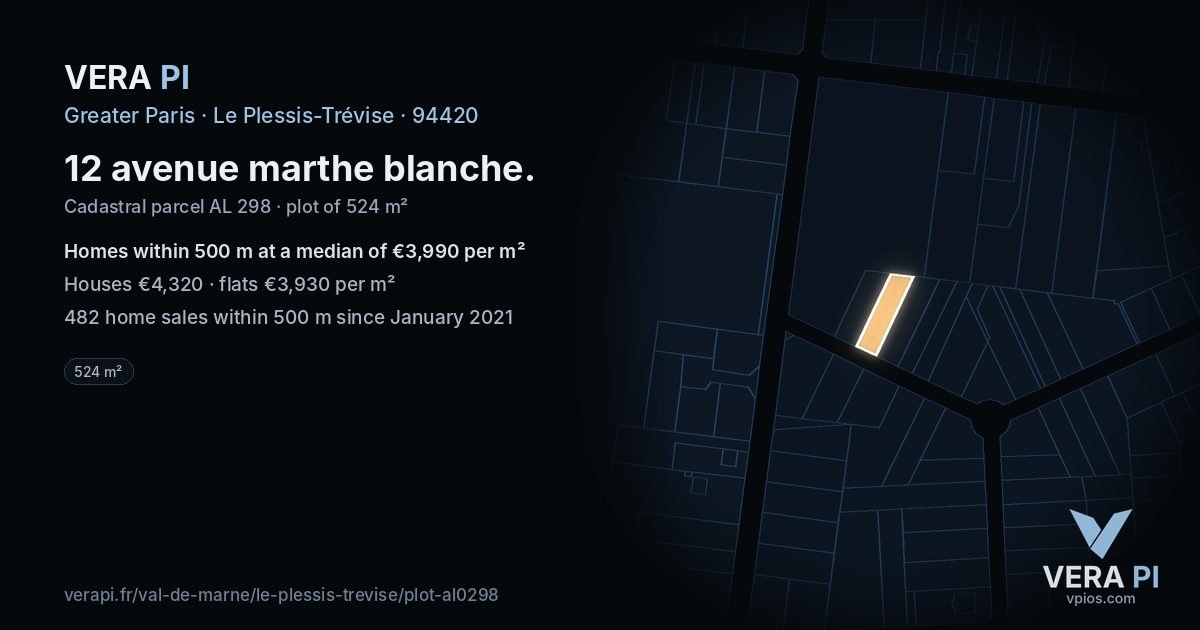 12 avenue marthe blanche, Le Plessis-Trévise at night – the plot lit, the parcels around coloured by the prices near them