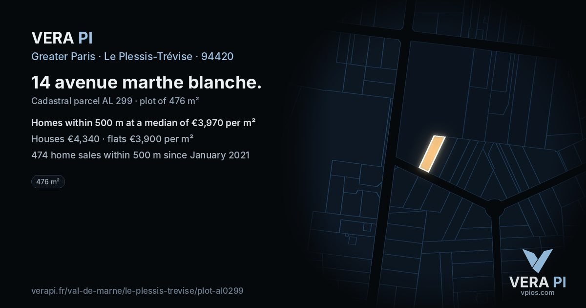 14 avenue marthe blanche, Le Plessis-Trévise at night – the plot lit, the parcels around coloured by the prices near them