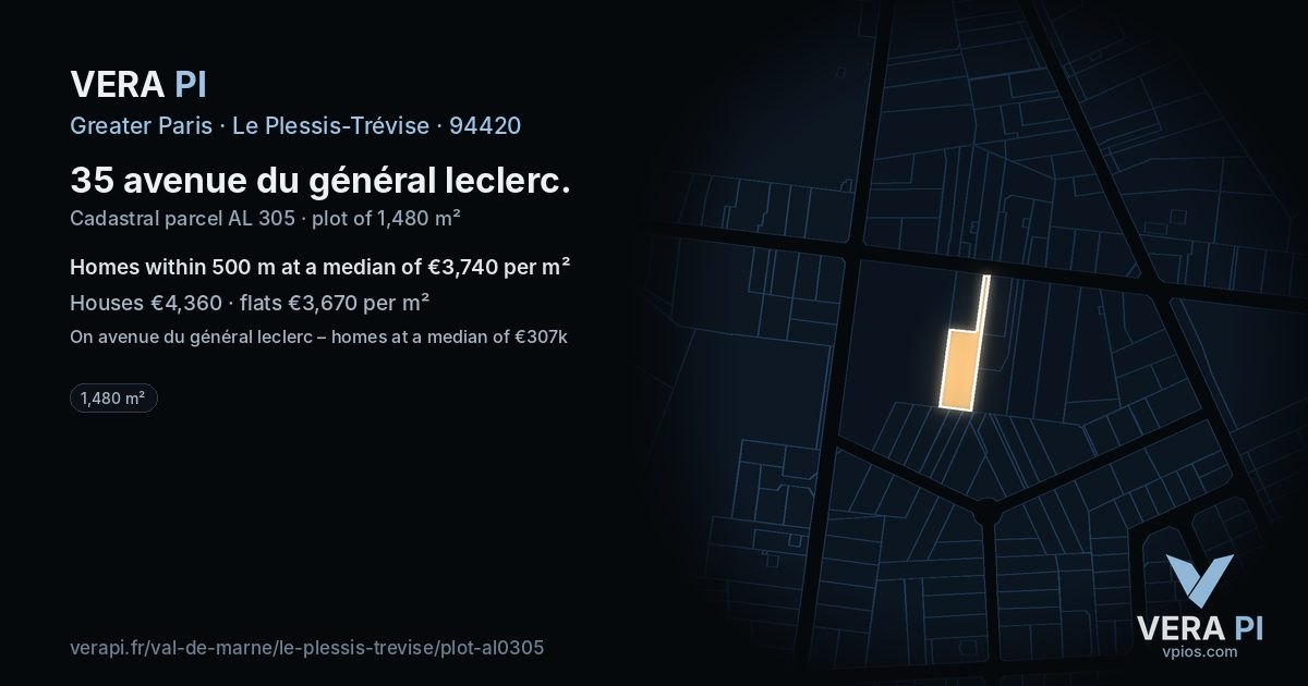 35 avenue du général leclerc, Le Plessis-Trévise at night – the plot lit, the parcels around coloured by the prices near them