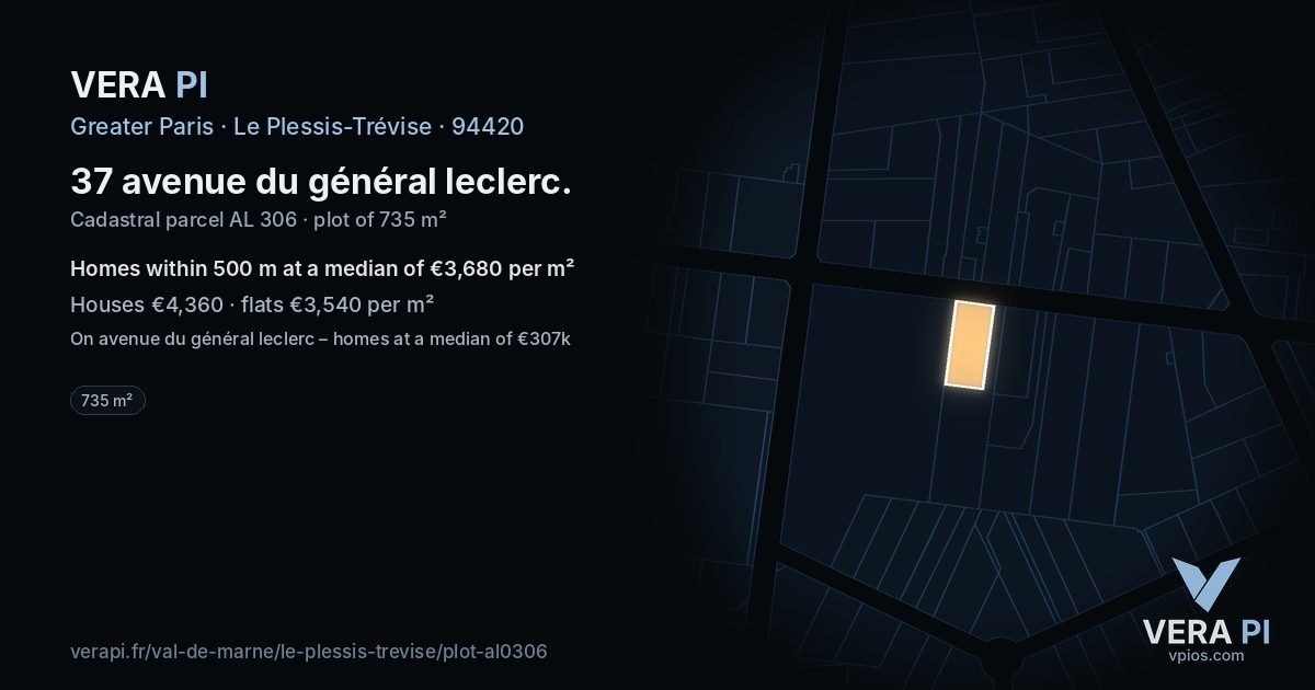 37 avenue du général leclerc, Le Plessis-Trévise at night – the plot lit, the parcels around coloured by the prices near them