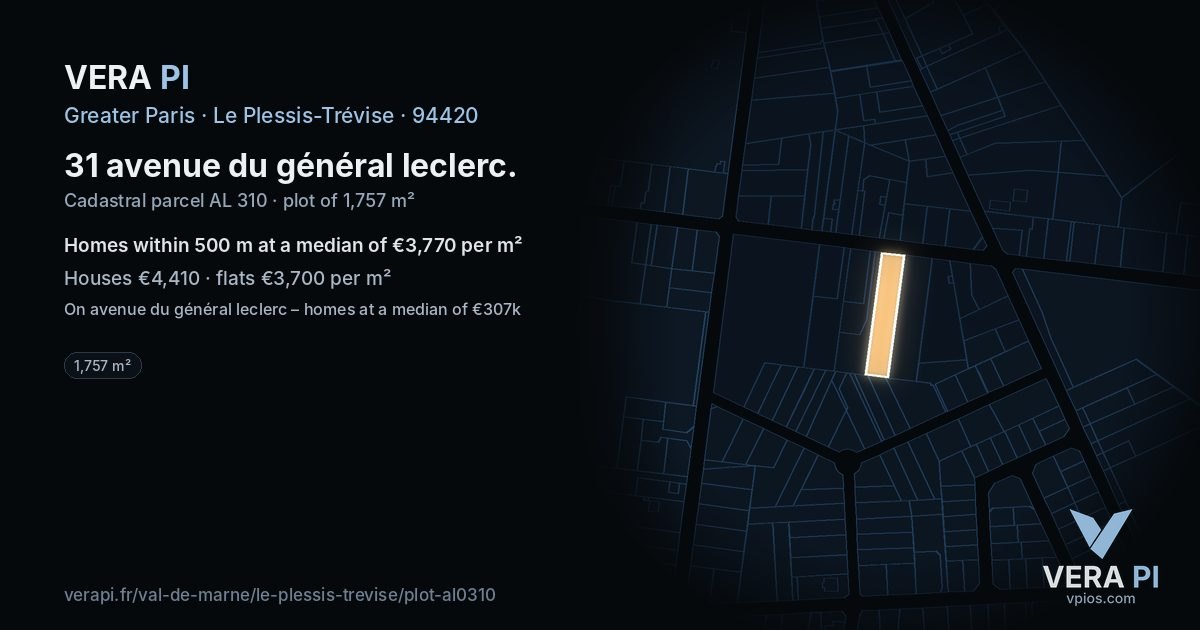 31 avenue du général leclerc, Le Plessis-Trévise at night – the plot lit, the parcels around coloured by the prices near them