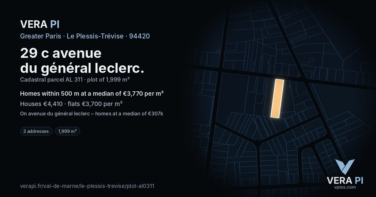 29 c avenue du général leclerc, Le Plessis-Trévise at night – the plot lit, the parcels around coloured by the prices near them
