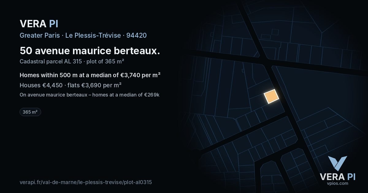 50 avenue maurice berteaux, Le Plessis-Trévise at night – the plot lit, the parcels around coloured by the prices near them