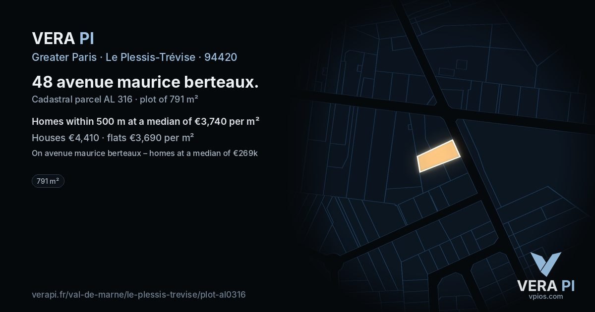 48 avenue maurice berteaux, Le Plessis-Trévise at night – the plot lit, the parcels around coloured by the prices near them