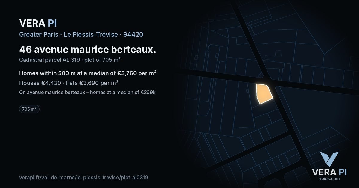 46 avenue maurice berteaux, Le Plessis-Trévise at night – the plot lit, the parcels around coloured by the prices near them