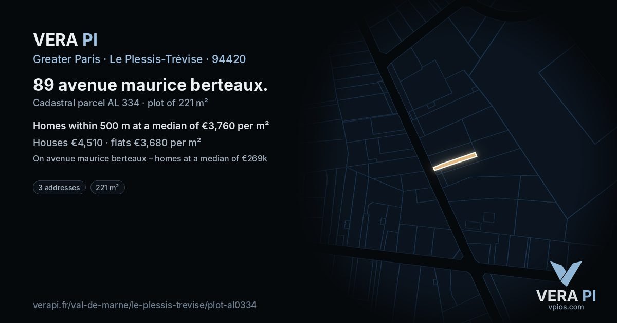 89 avenue maurice berteaux, Le Plessis-Trévise at night – the plot lit, the parcels around coloured by the prices near them