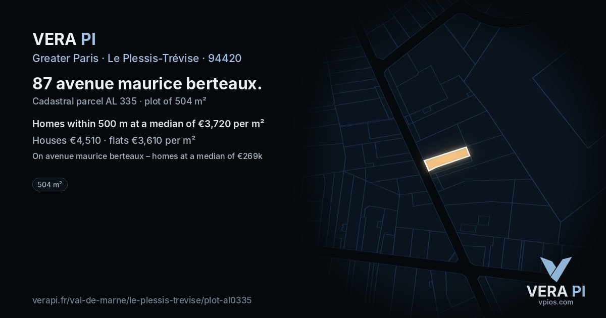 87 avenue maurice berteaux, Le Plessis-Trévise at night – the plot lit, the parcels around coloured by the prices near them