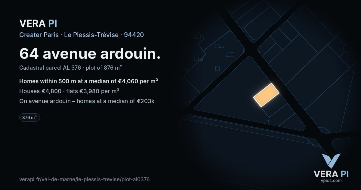 64 avenue ardouin, Le Plessis-Trévise at night – the plot lit, the parcels around coloured by the prices near them