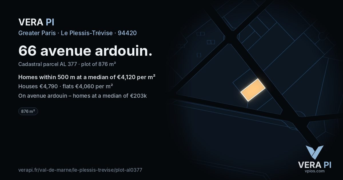 66 avenue ardouin, Le Plessis-Trévise at night – the plot lit, the parcels around coloured by the prices near them