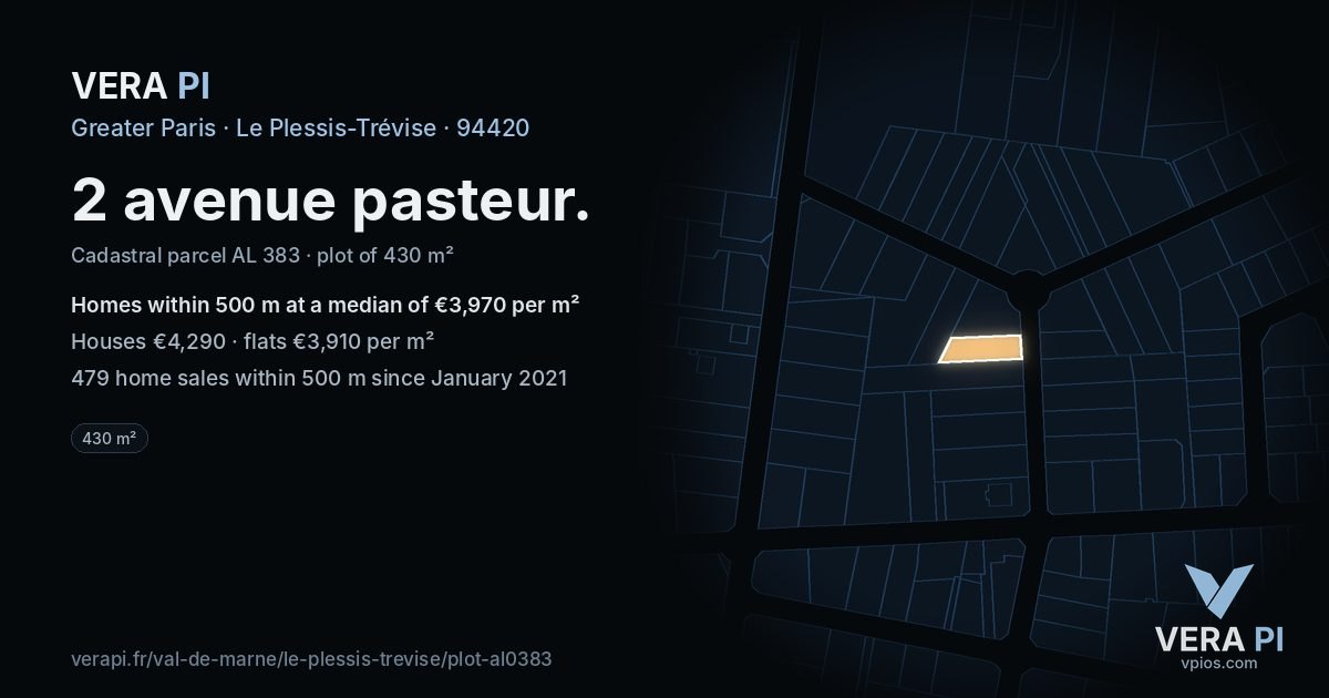 2 avenue pasteur, Le Plessis-Trévise at night – the plot lit, the parcels around coloured by the prices near them