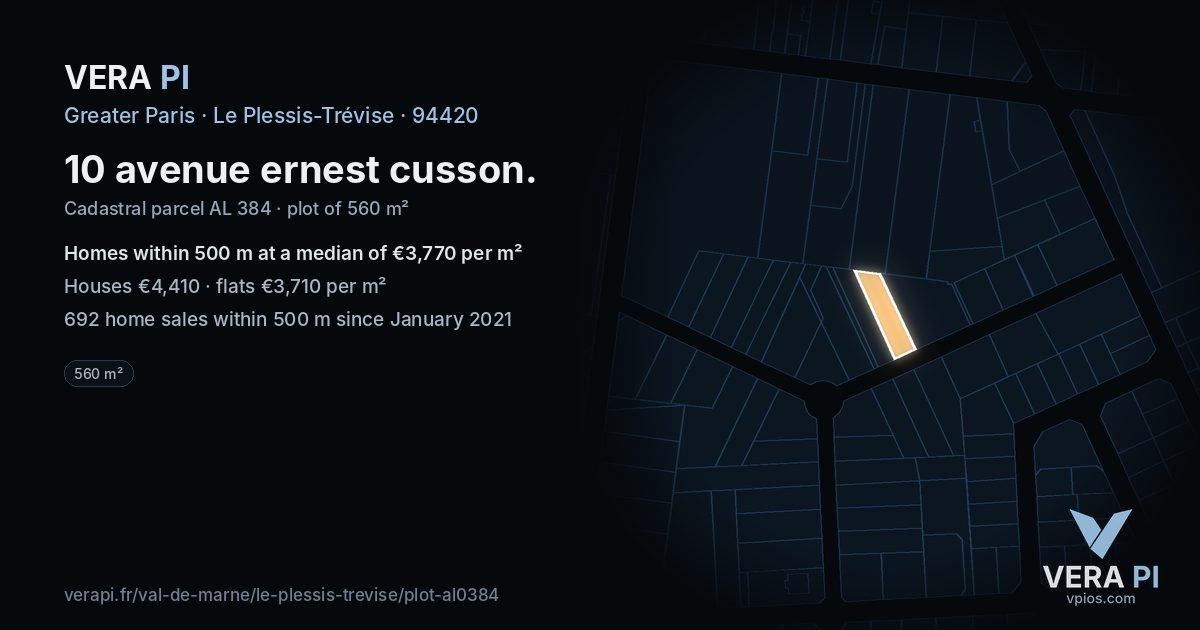 10 avenue ernest cusson, Le Plessis-Trévise at night – the plot lit, the parcels around coloured by the prices near them