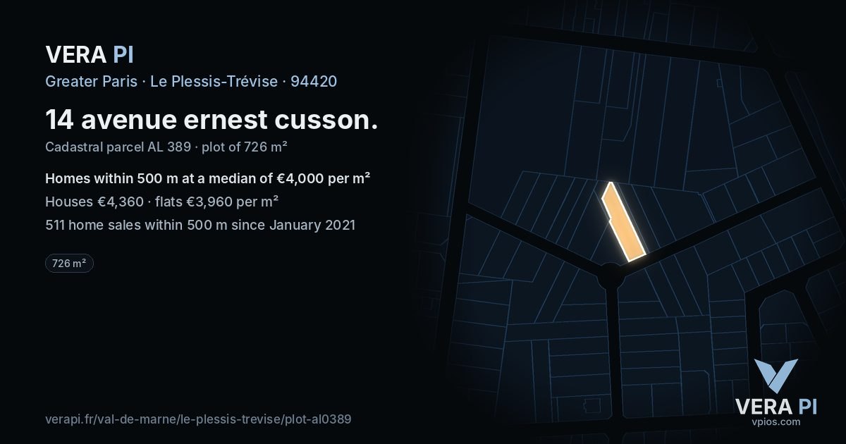 14 avenue ernest cusson, Le Plessis-Trévise at night – the plot lit, the parcels around coloured by the prices near them