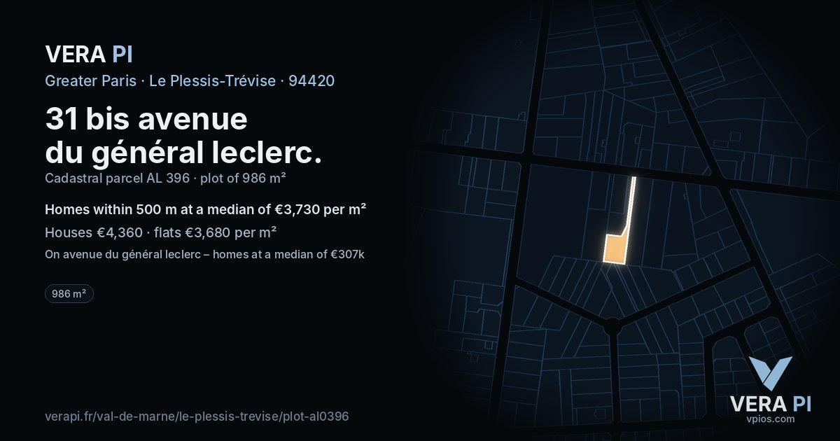 31 bis avenue du général leclerc, Le Plessis-Trévise at night – the plot lit, the parcels around coloured by the prices near them