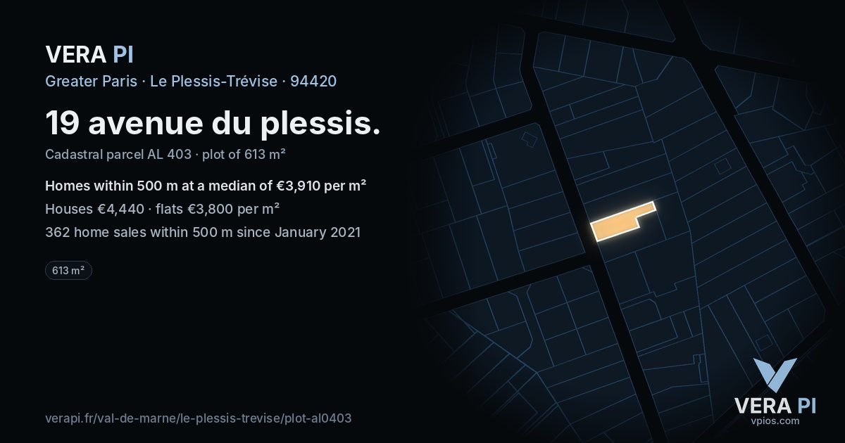 19 avenue du plessis, Le Plessis-Trévise at night – the plot lit, the parcels around coloured by the prices near them