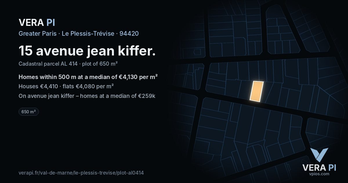 15 avenue jean kiffer, Le Plessis-Trévise at night – the plot lit, the parcels around coloured by the prices near them