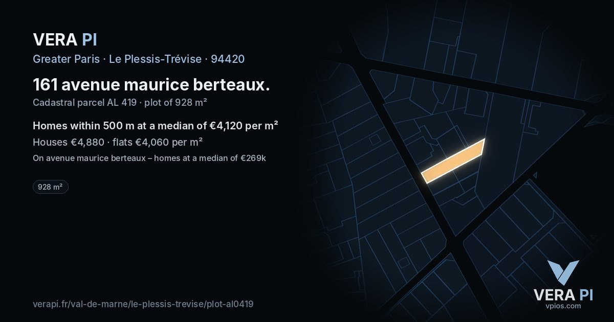 161 avenue maurice berteaux, Le Plessis-Trévise at night – the plot lit, the parcels around coloured by the prices near them