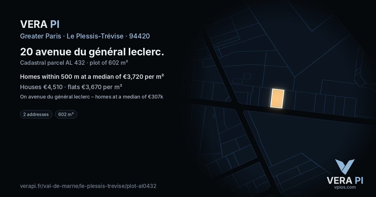 20 avenue du général leclerc, Le Plessis-Trévise at night – the plot lit, the parcels around coloured by the prices near them