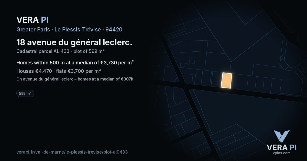 18 avenue du général leclerc, Le Plessis-Trévise at night – the plot lit, the parcels around coloured by the prices near them