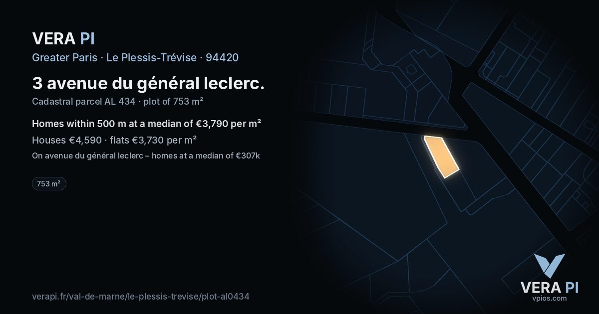 3 avenue du général leclerc, Le Plessis-Trévise at night – the plot lit, the parcels around coloured by the prices near them