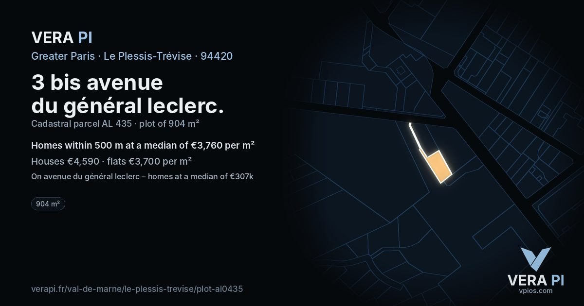 3 bis avenue du général leclerc, Le Plessis-Trévise at night – the plot lit, the parcels around coloured by the prices near them