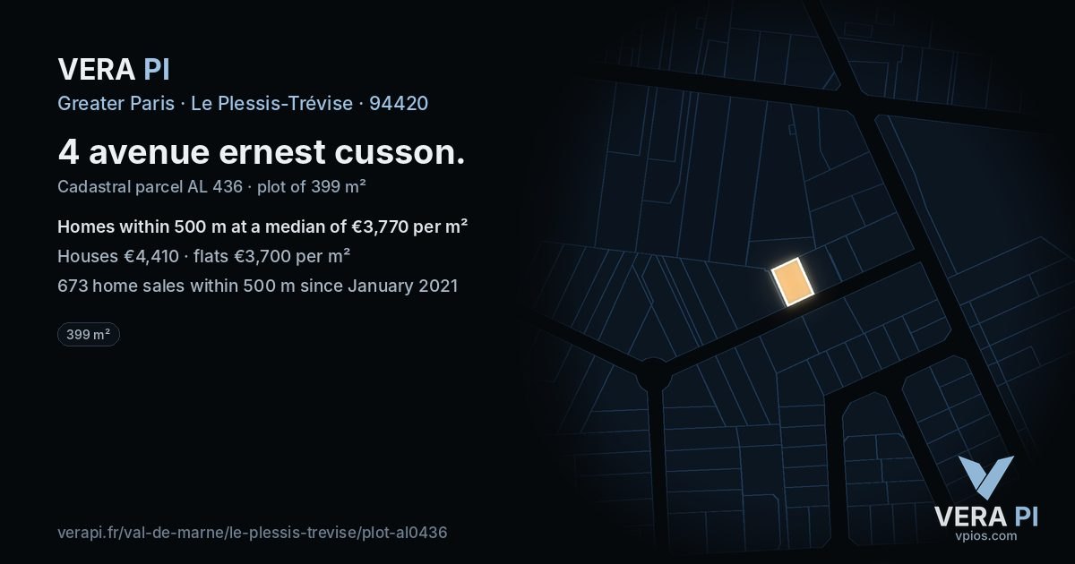4 avenue ernest cusson, Le Plessis-Trévise at night – the plot lit, the parcels around coloured by the prices near them