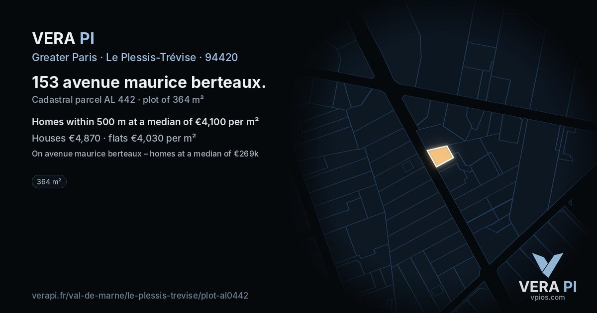 153 avenue maurice berteaux, Le Plessis-Trévise at night – the plot lit, the parcels around coloured by the prices near them