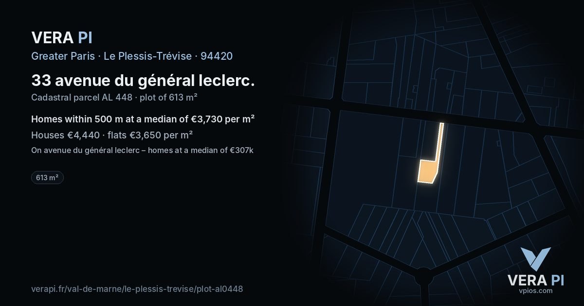 33 avenue du général leclerc, Le Plessis-Trévise at night – the plot lit, the parcels around coloured by the prices near them