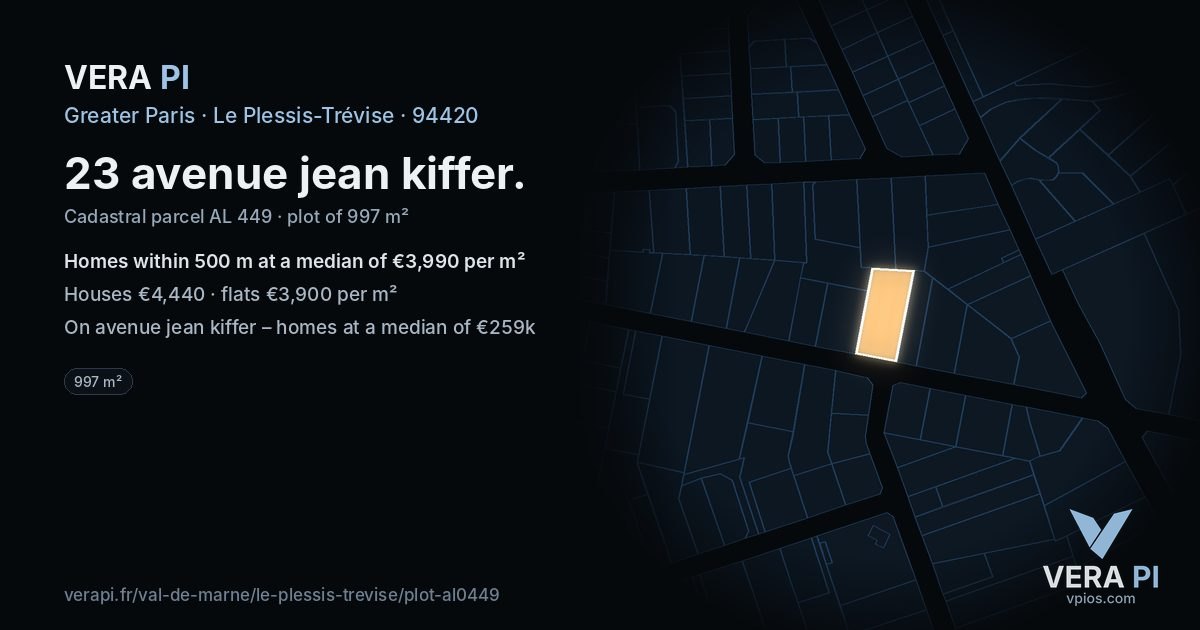 23 avenue jean kiffer, Le Plessis-Trévise at night – the plot lit, the parcels around coloured by the prices near them