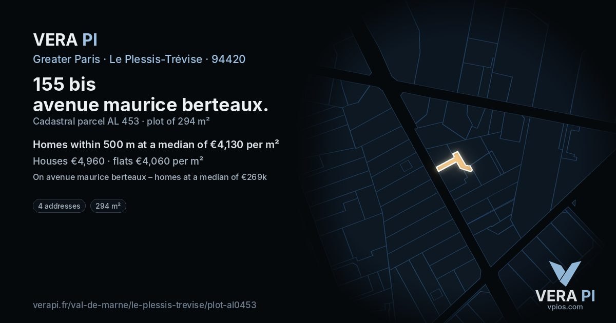 155 bis avenue maurice berteaux, Le Plessis-Trévise at night – the plot lit, the parcels around coloured by the prices near them