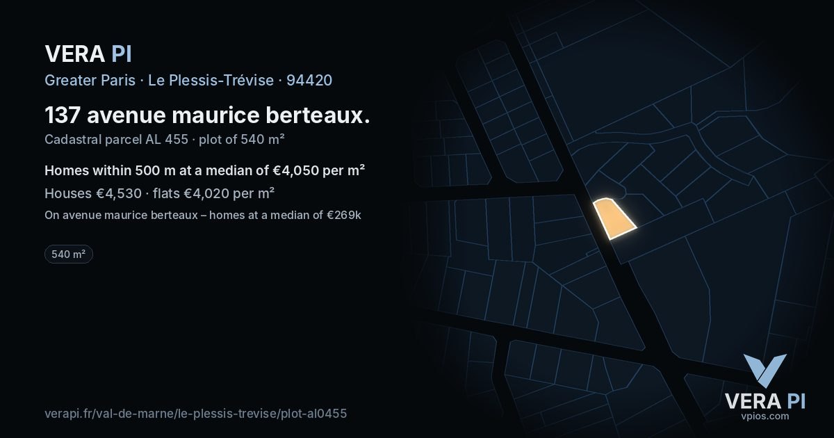 137 avenue maurice berteaux, Le Plessis-Trévise at night – the plot lit, the parcels around coloured by the prices near them