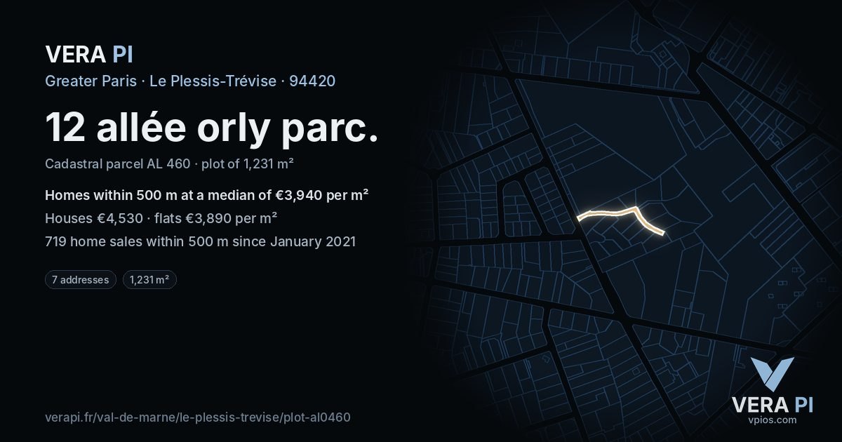 12 allée orly parc, Le Plessis-Trévise at night – the plot lit, the parcels around coloured by the prices near them