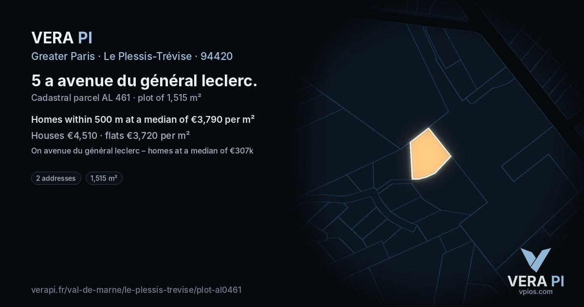 5 a avenue du général leclerc, Le Plessis-Trévise at night – the plot lit, the parcels around coloured by the prices near them