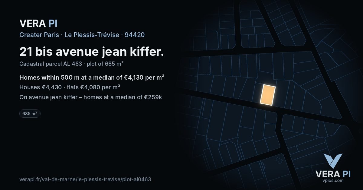 21 bis avenue jean kiffer, Le Plessis-Trévise at night – the plot lit, the parcels around coloured by the prices near them